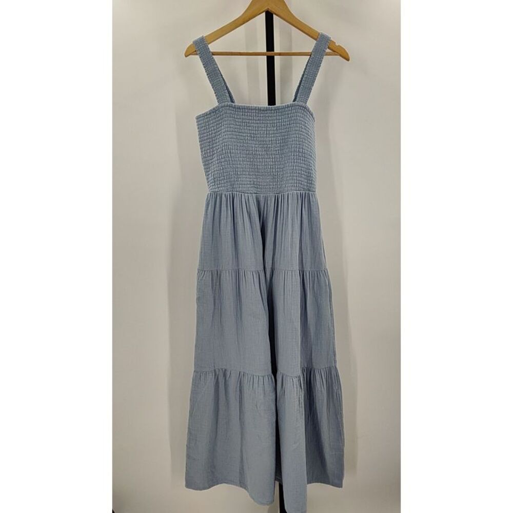 Quince Light Blue Tiered Smocked Maxi Dress